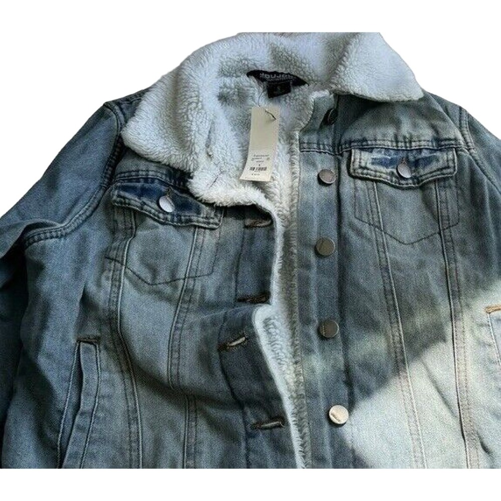 NWT Jou Jou Denim Jacket White Wool Lined Women Size Small Junior Francesca #493 - Picture 5 of 6